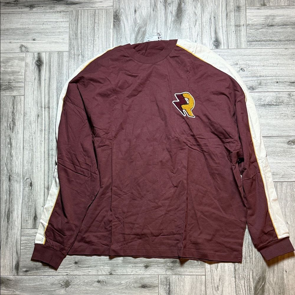 ASOS Maroon Long Sleeve Tee with Cream and Yellow Accents